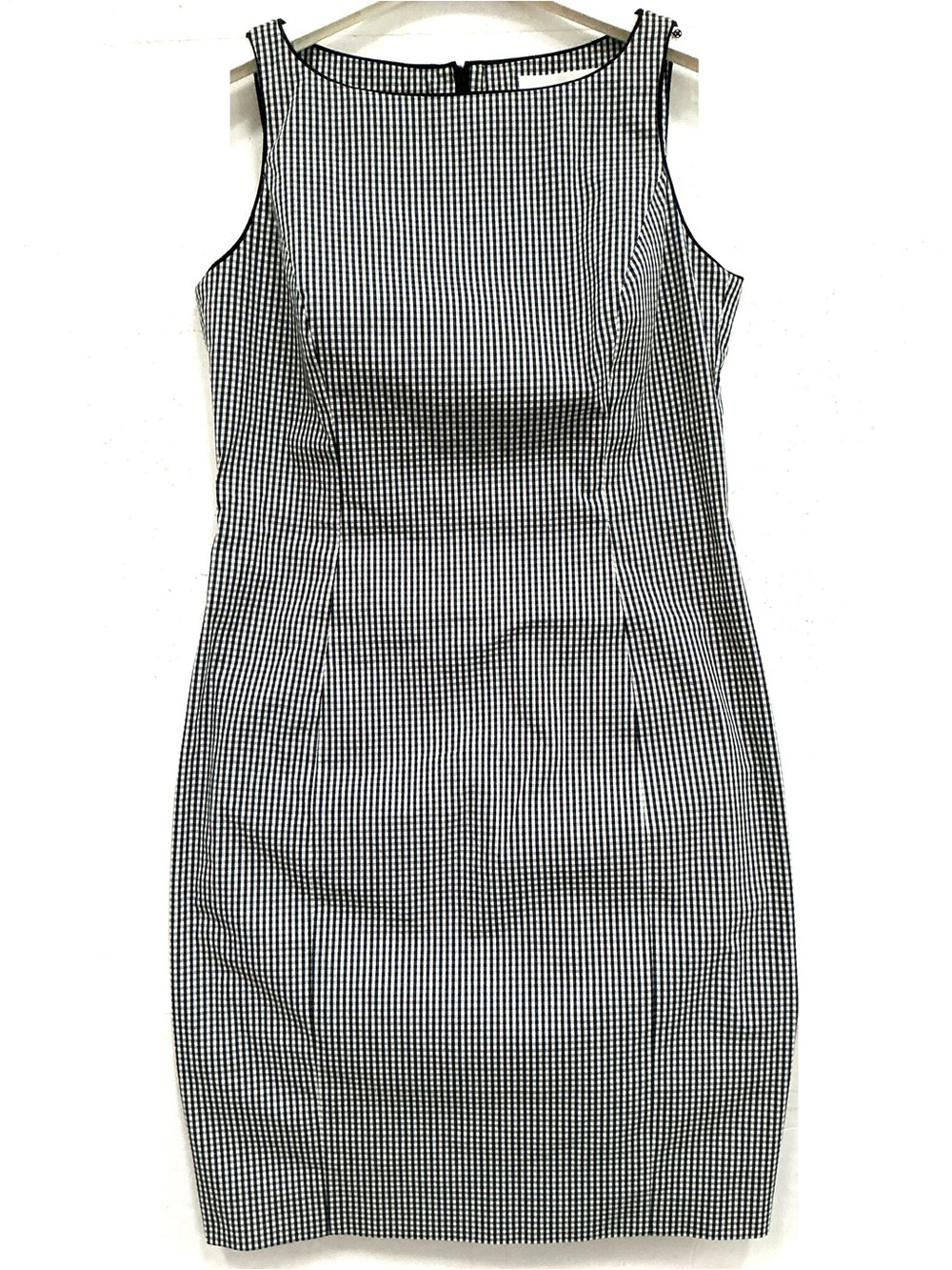 Classic Black and White Gingham Sheath Sleeveless Dress